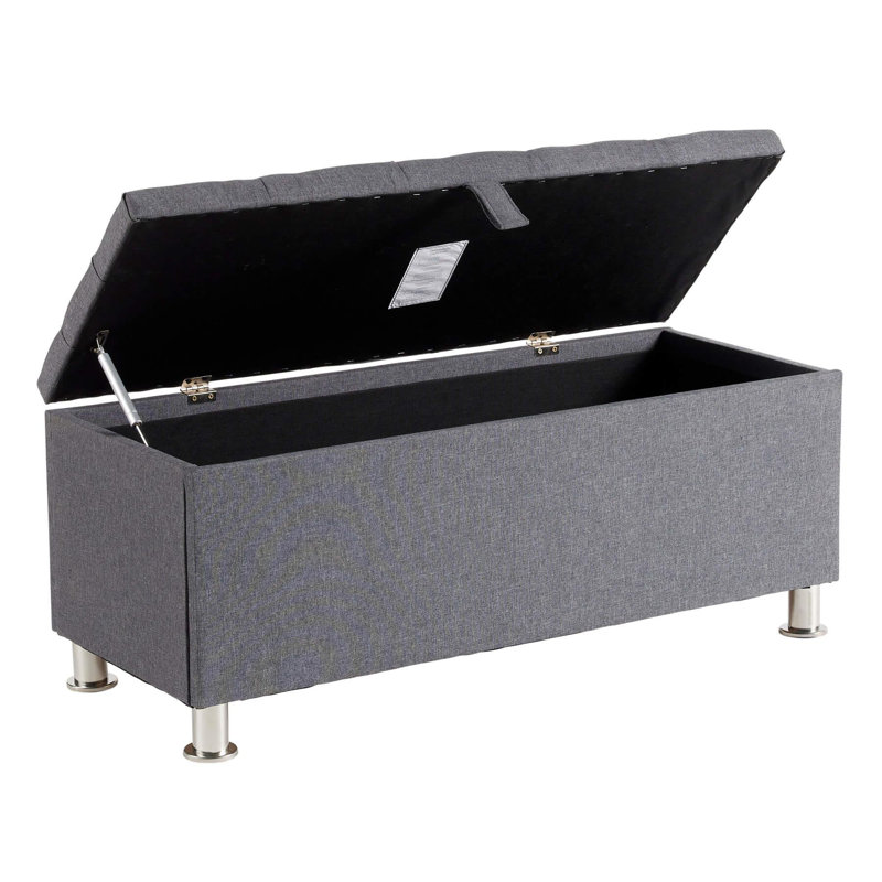 Philone Fabric Upholstered Storage Bench, Dark Grey