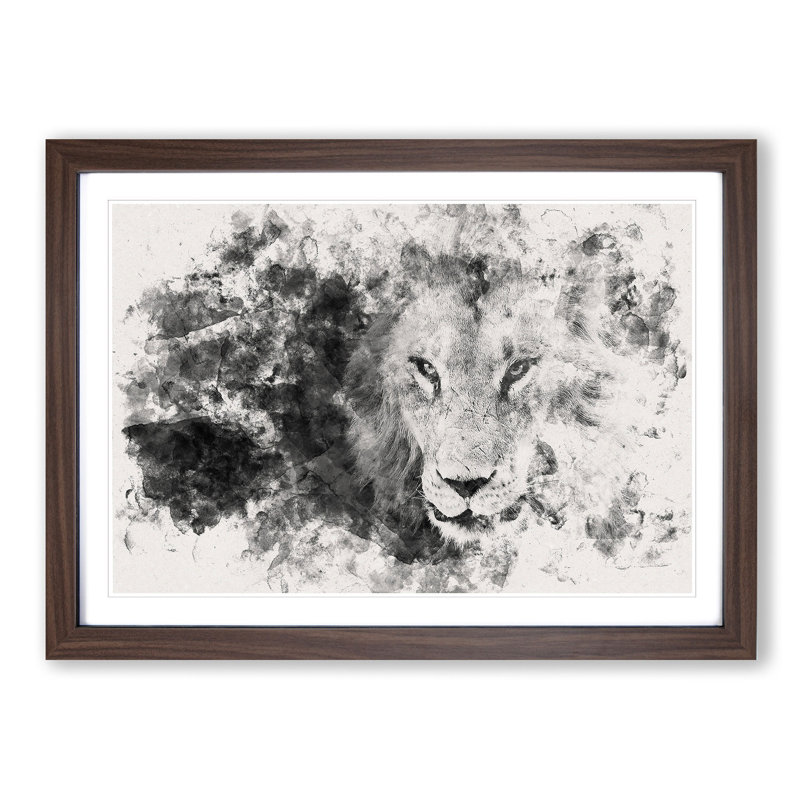 Portrait of a Lion - Picture Frame Graphic Art Print, 62cm H x 87cm W x 2cm D, Walnut Framed