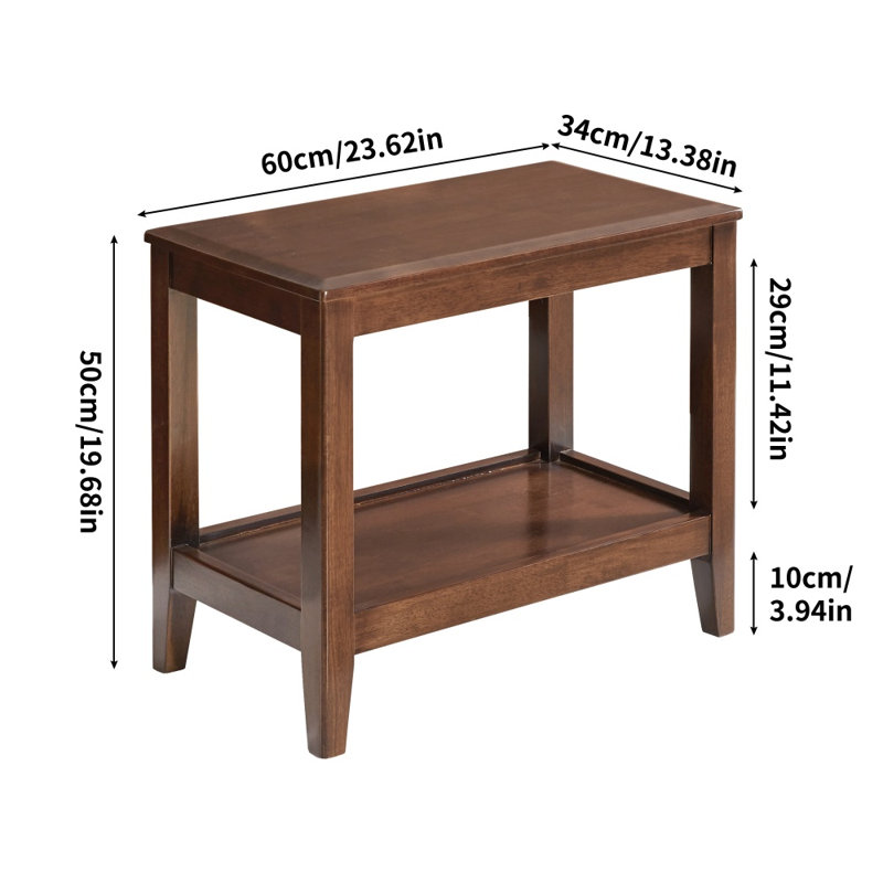 Table d'appoint rustique 100 % bois massif – Table d'appoint à 2 niveaux avec tablette de rangement, noyer