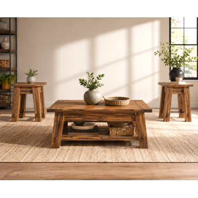 Durango 3-Piece Living Room Table Set – 48” Coffee Table with 2 Matching End Tables