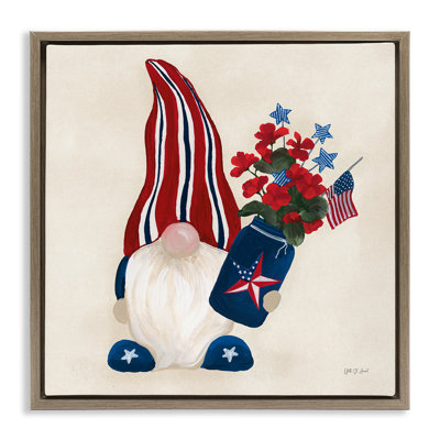  Patriotic Gnome & Flowers Floater Canvas Wall Art by Yvette St. Amant