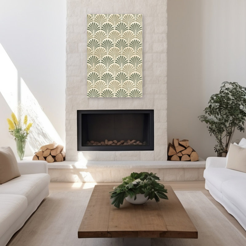 Winged Study Pattern VIIIC - Cream Pattern Scallop Scallop Pattern Art, 48" H x 32" W