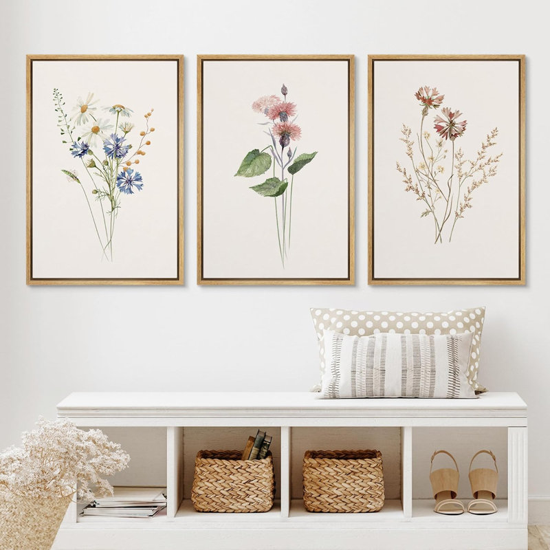 "Minimal Botanical" Pastel Wild Flower Daisy Variétés, Cadre naturel flottant, H 36 po x l 72 po