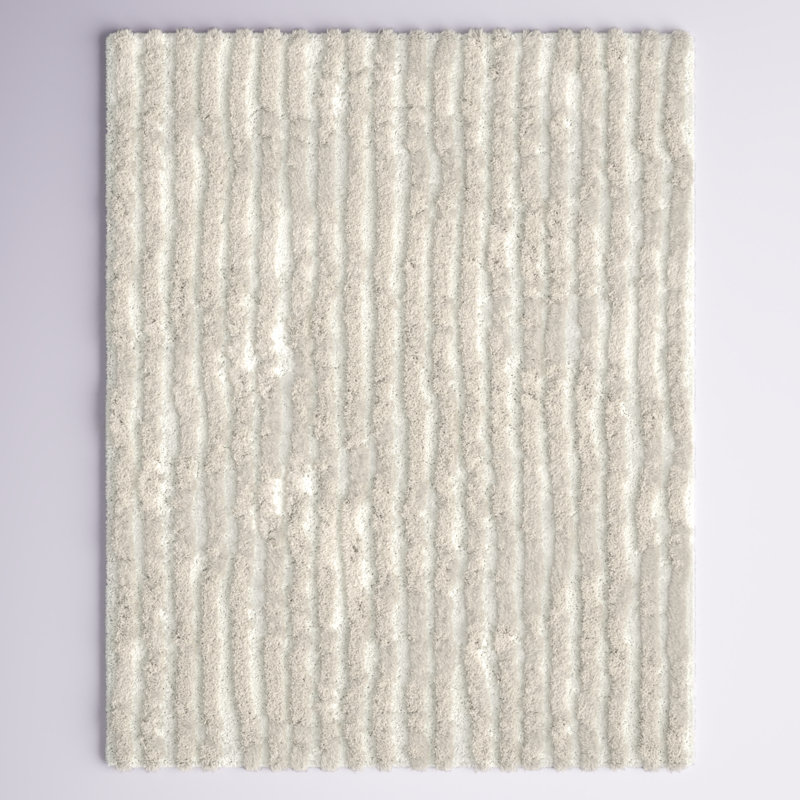 Rameriz Rectangle Striped Machine Woven Polyester Area Rug in Ivory/ Light Beige, Rectangle 7'9" x 9'6"