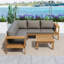 Ensemble de conversation modulaire en L 4 pièces en bois d'acacia avec table basse et coussins pour patio, terrasse ou bord de piscine-132686191