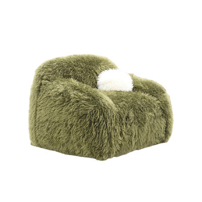 Dera Swivel Barrel Sofa Chair, White Pillow, Plush Green Faux Fur