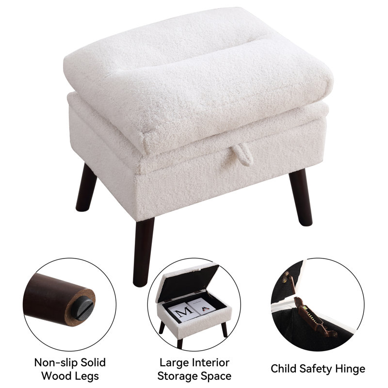 Jonilda Upholstered Accent Chair and Ottoman with  Adjustable Backrest, White Teddy