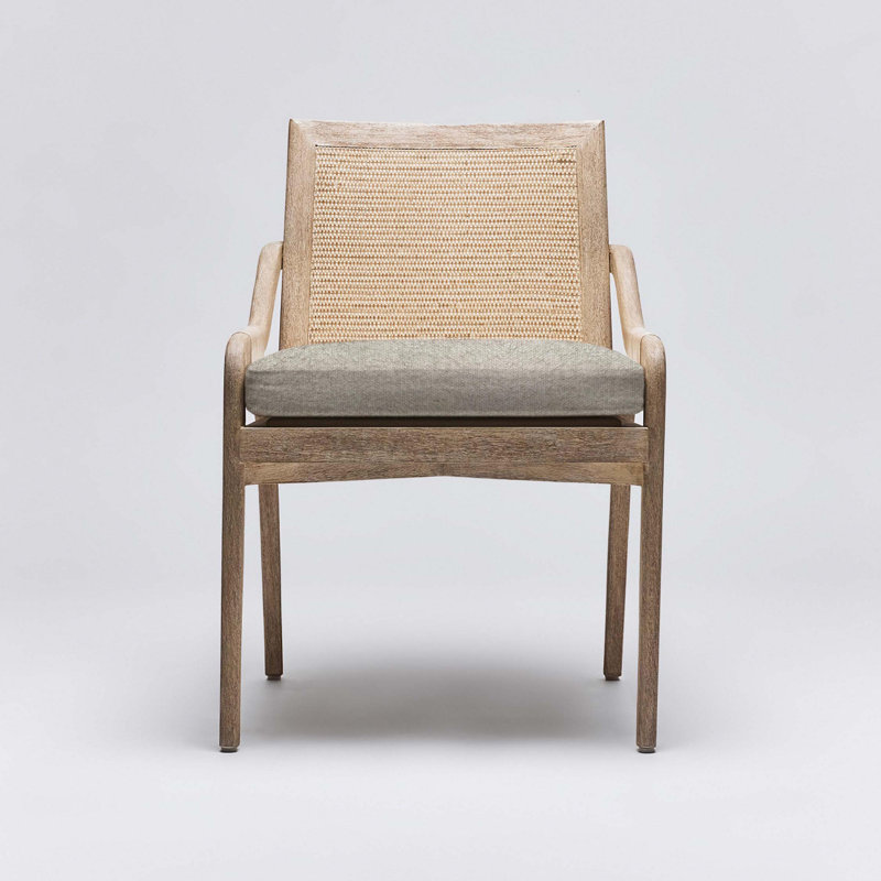 Delray Upholstered Arm Chair, Moss Tweed, White Ceruse