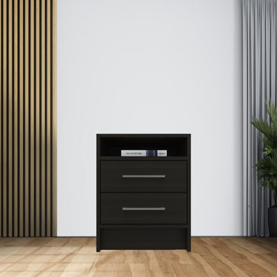 Eter Compact Nightstand with Two Drawers and One Shelf, Minimalist Bedroom Bedside Storage