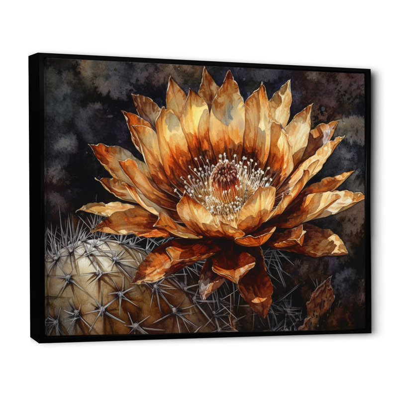 Art sur toile de cactus brun Rozia, H 16 po x l 32 po x P 1 po, Cadre flottant noir