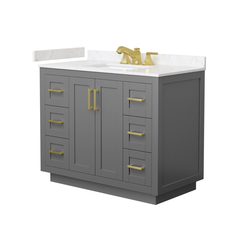 Meuble-lavabo simple autoportant 42 po avec plateau en marbre Miranda, Gris, Or brossé