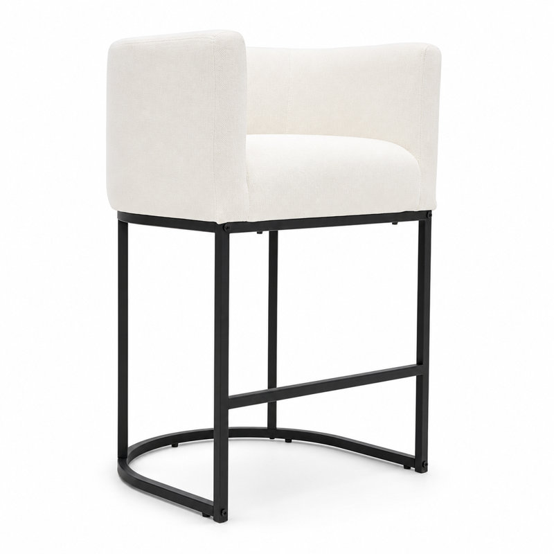 26" Upholstered Counter Height Bar Stool, White/Black Frame, Black