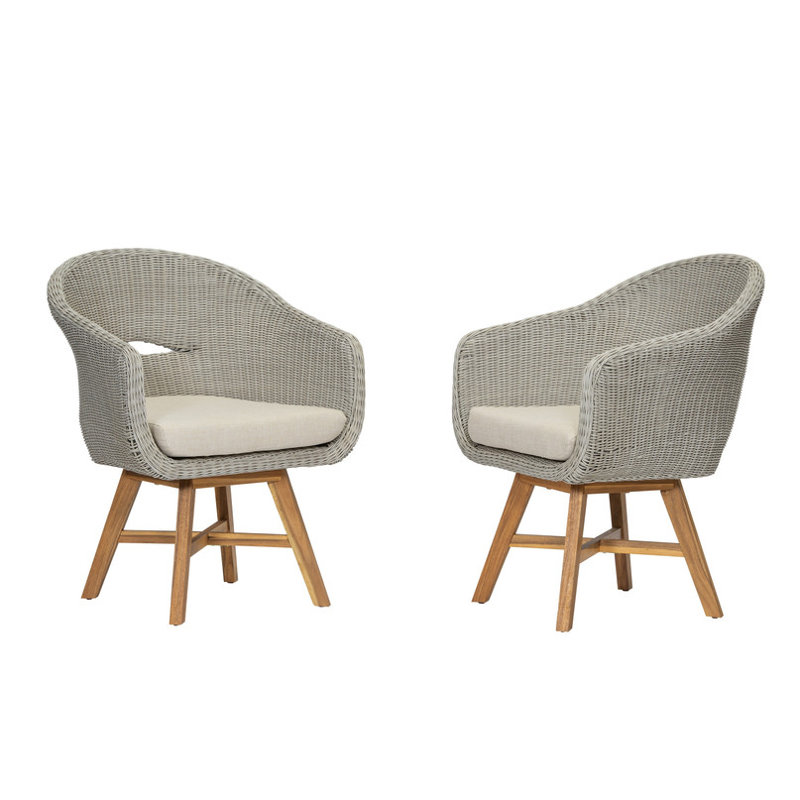 Chaise de salle à manger d'extérieur avec coussin, ensemble de 2, beige + gris cendré + naturel