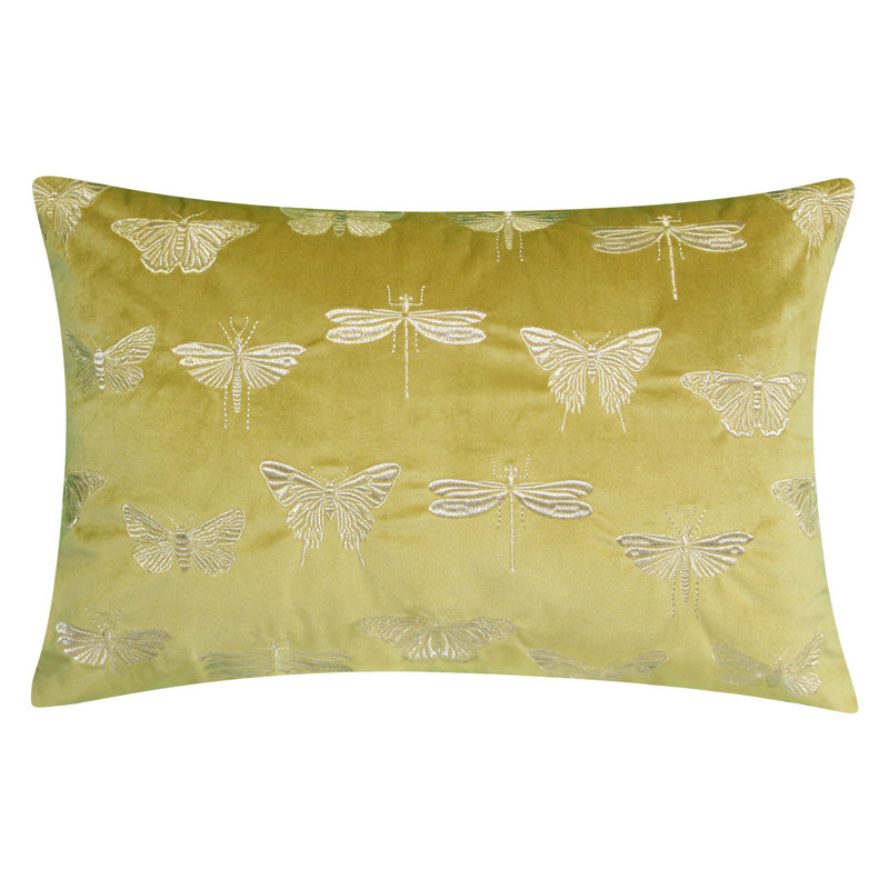 Embroidered Feather Reversible Throw Pillow, Ochre