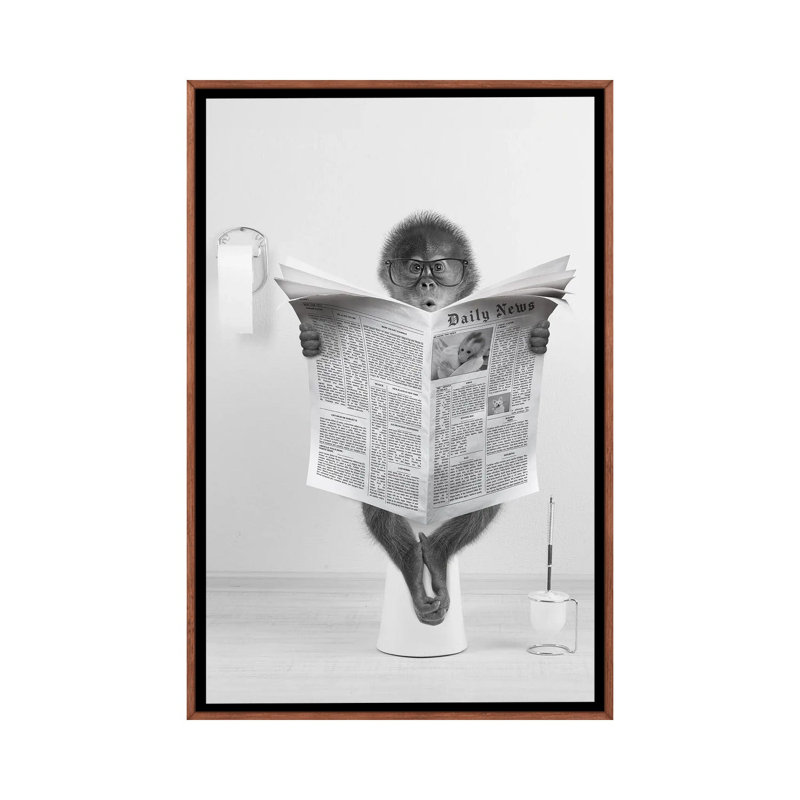 «Monkey On The toilettes lecture journal», reproduction d'art mural encadrée, H 26 po x l 18 po, Brun