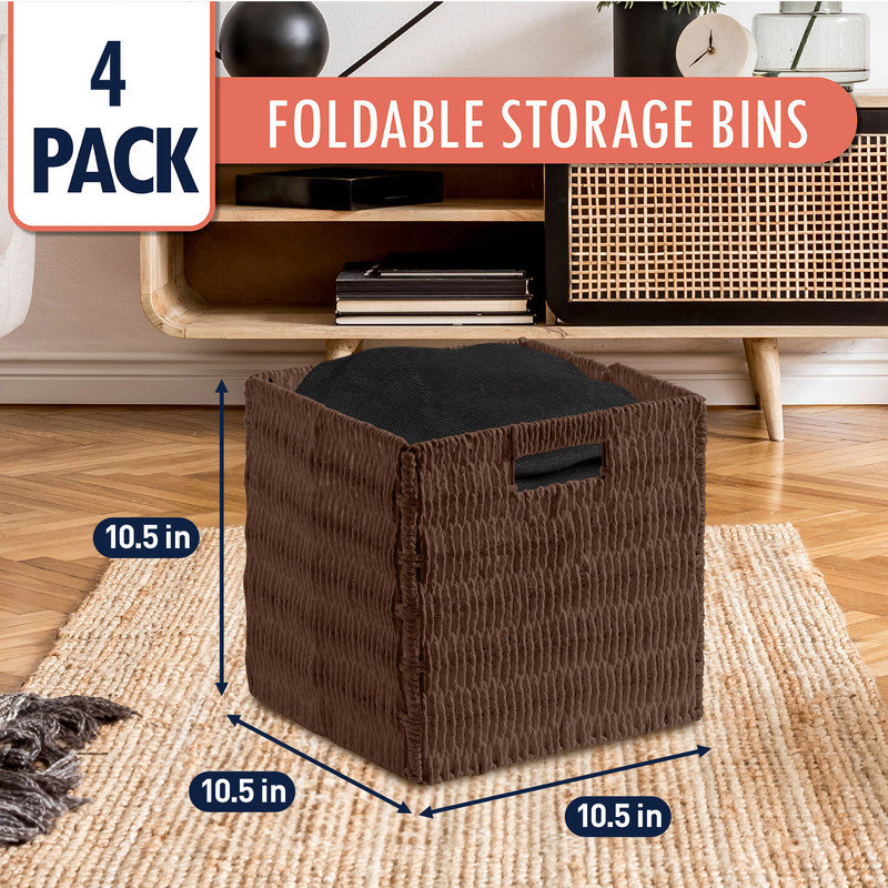 Ensemble de 4 paniers en osier, Brun, H 10,5 po x l 10,5 po x P 10,5 po
