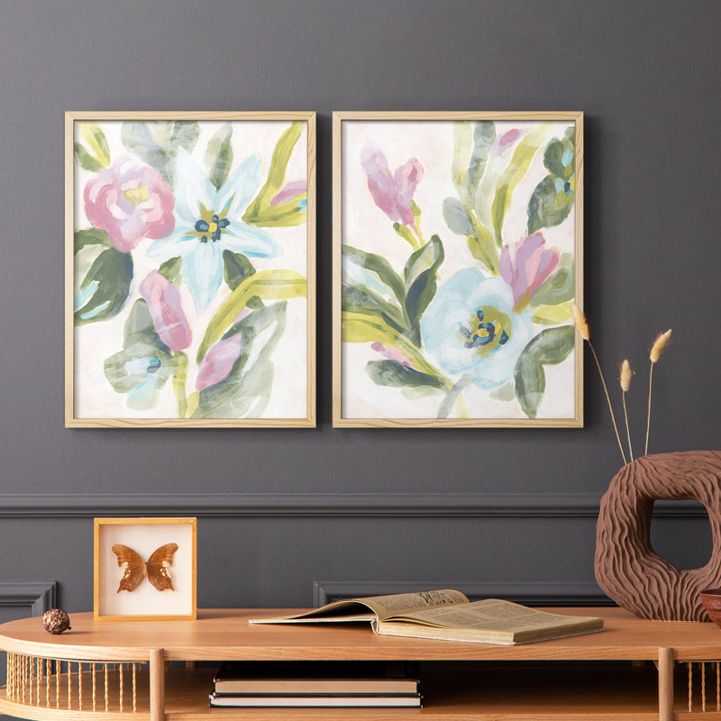 Impression encadrée florale Fresco I-Premium - prête à être accrochée - aucun clou requis - aucun clou requis, Bois naturel