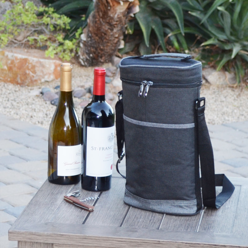 Personalized Two Bottle Wine Cooler With Corkscrew, Gray