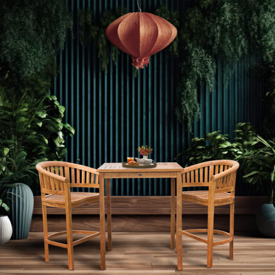 Ensemble bistro 3 pièces en bois de teck avec 2 chaises de bar et table de bar 35 po