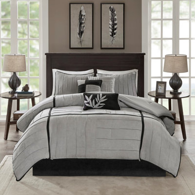 Ensemble d'édredon luxueux en microsuède de très grande taille 7 pièces gris