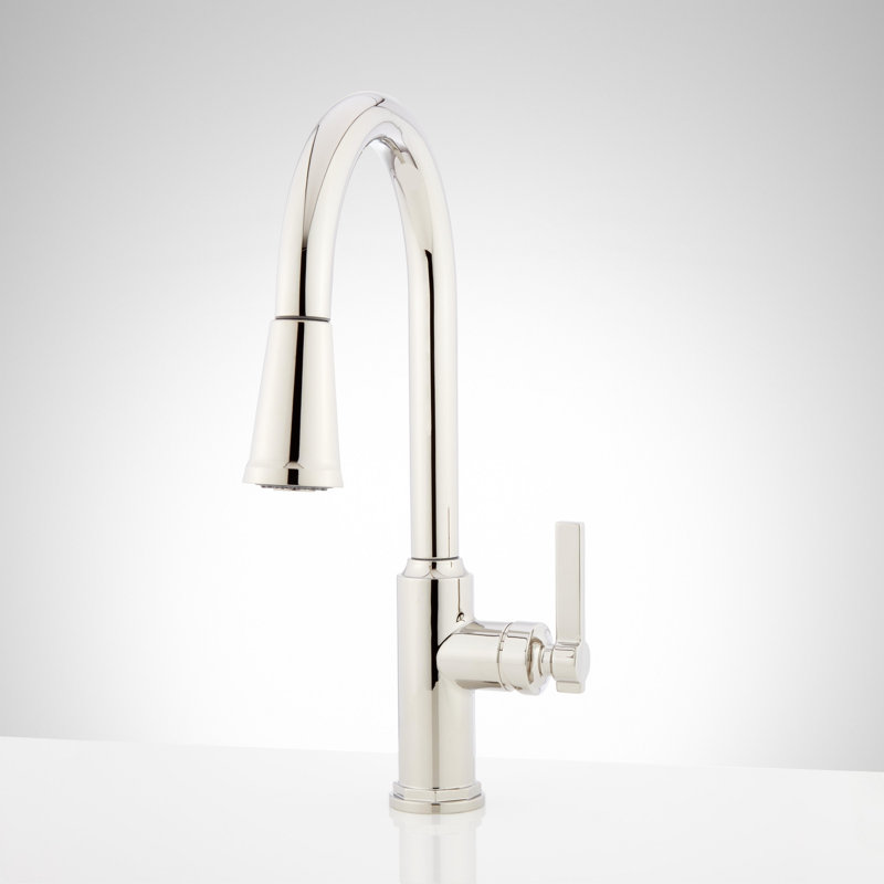 Greyfield 1.8 GPM Single Hole Pull Down Kitchen Faucet, Polished Nickel
