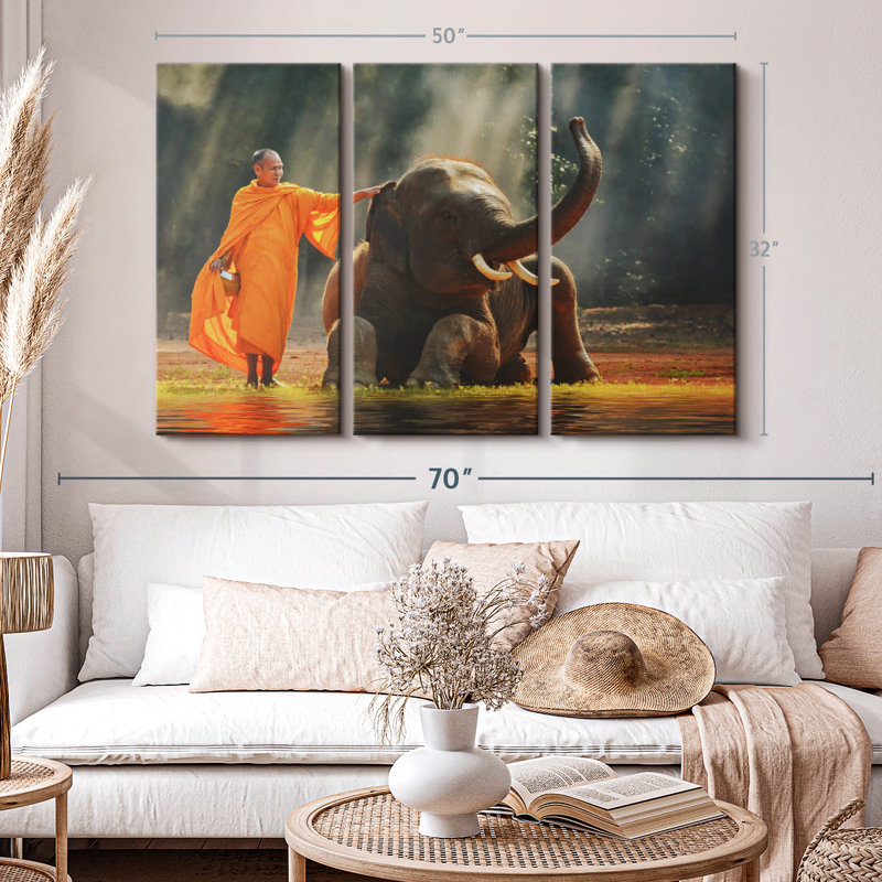 " Monk And Asian Elephant ", 50" H x 32" W