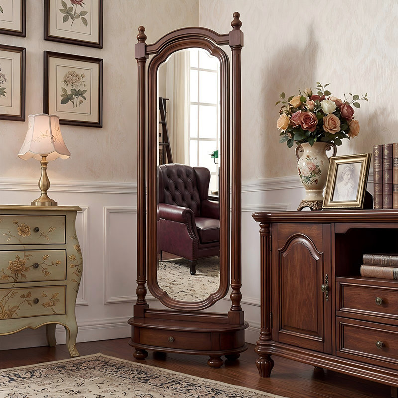 74.8"American-style solid wood floor-standing dressing mirror