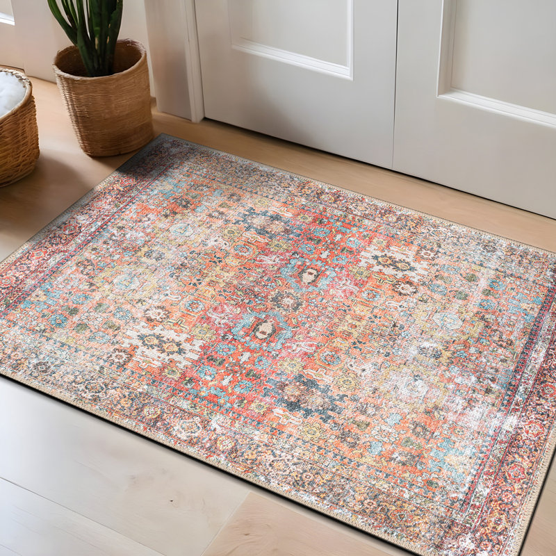 Transitional Distressed Machine Washable Non Slip Area Rug, 2' x 3'