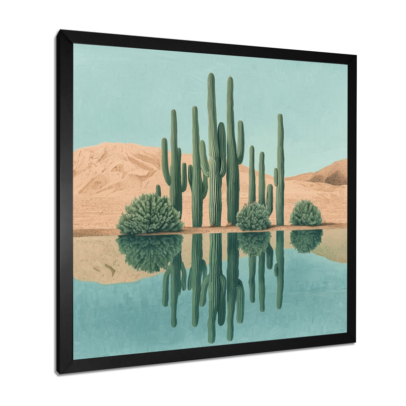 Marzell, cactus et oasis du désert II - cactus, art mural, Reproduction encadrée d'une seule photo, Noir, noir, noir, noir