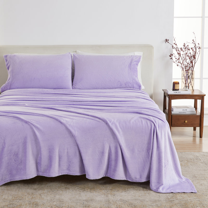 Ultra Soft Micro Plush Velvet Solid Sheet Sets, Purple, Queen Sheet w/ 1 Fitted Sheet&2 Pillowcases