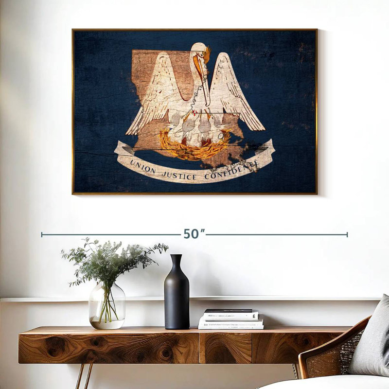 Louisiana Pelican, Floating Frame Gold, 40" X 27"