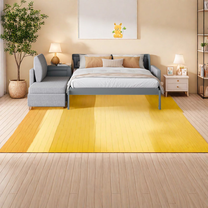 Grand lit escamotable multifonctionnel avec rangement et canapé, gris
