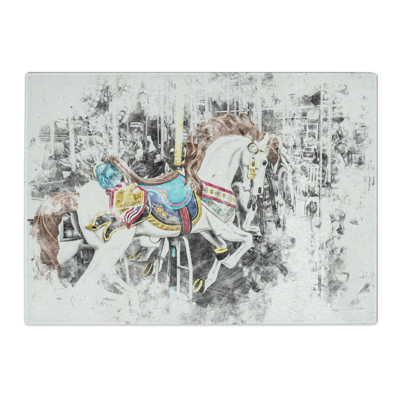 Tempered Glass Carousel Horse Chopping Board, 20 cm x 28.5 cm