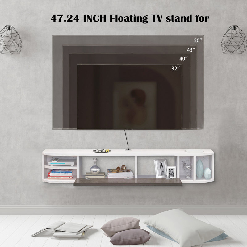 Meuble télé flottant Illiyana, Blanc-gris, 47.24'' W X 9.29'' D X 8.94'' H
