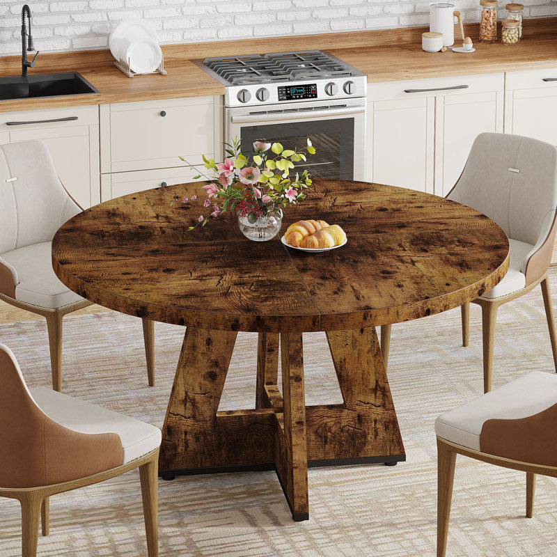 Table de salle à manger ronde 47,25 po en bois manufacturé, Brun chaud