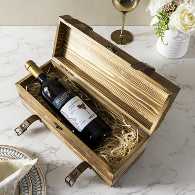 Wood Wine Box with Straps Bottle Carrier