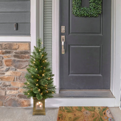 Set of 2 Artificial Battery-Operated Pre-Lit Potted Christmas Trees