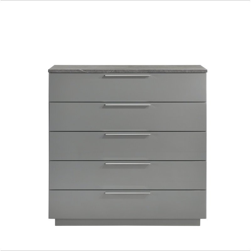 Commode Elara - Finition bicolore très brillante en marbre et laque avec tiroirs spacieux et pieds en métal