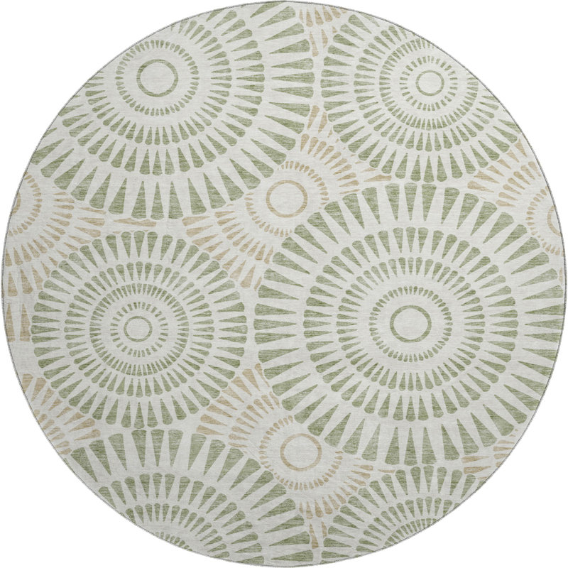 Premium Machine Washable Prisco Aloe Rug, Round 8'