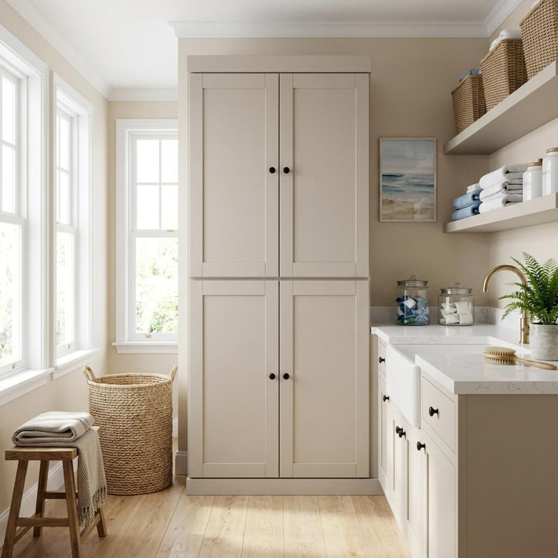Garde-robe ou armoire de rangement 72 po à deux portes et deux tiroirs en bois massif beige