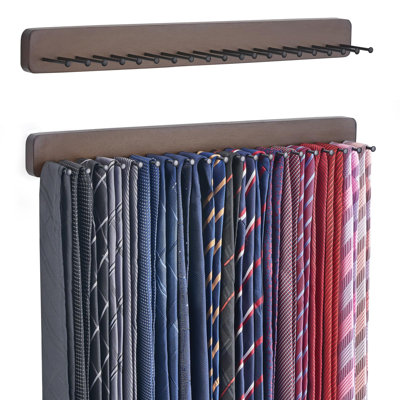 Wall Mounted Tie Rack Hanger, Tie Organizer, Holder 20 Hooks, Save Space, Scratch-Free, 2 Pack, (Brown)