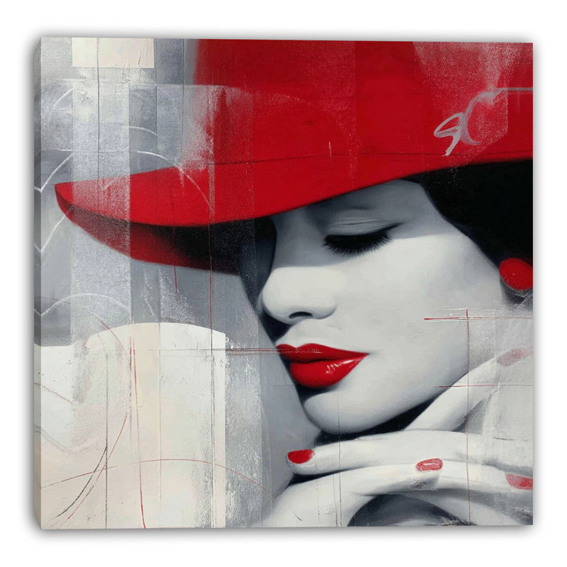 «Red Hat Elegance», art mural sur toile tendue, L 12 po x H 12 po x P 1 po