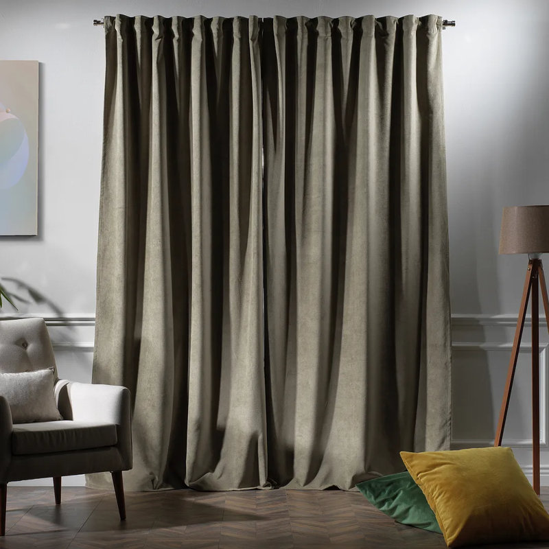 Rideau simple extra long et extra large en velours mat luxueux, 28 vert kaki, L 100 po x L 192 po