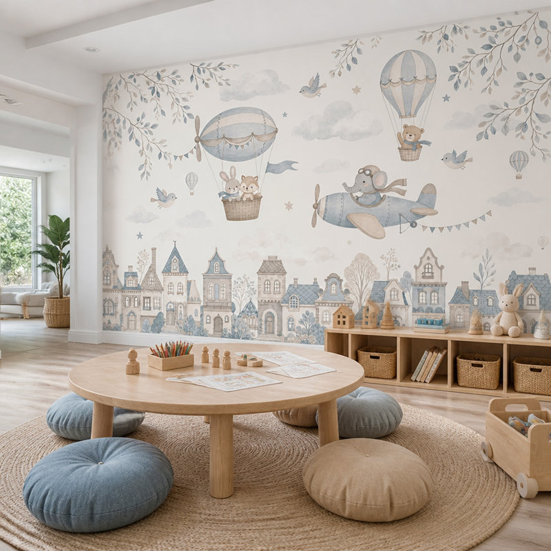 Papier peint fantaisiste chambre d'enfant, 140"x108", Peel and Stick