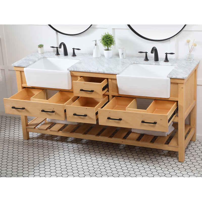 Meuble-lavabo double 72 po Pelaghia, Bois naturel