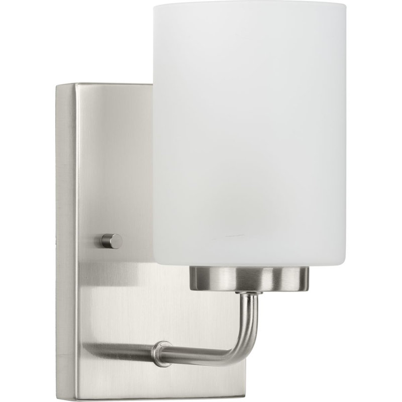Merry Brushed Nickel 1-Light Bath Vanity Sconce with Etched Glass Shade, Brushed Nickel