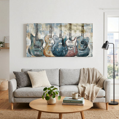 Ensemble d'une toile murale représentant une guitare