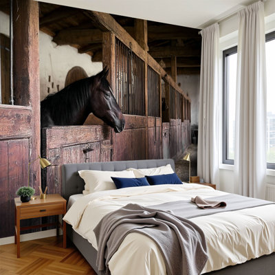 Peel and Stick papier peint cheval boîte stable peintures murales H 69 po x l 96 po amovible papier peint en PVC auto-adhésif, décoration murale pour chambre à coucher salon