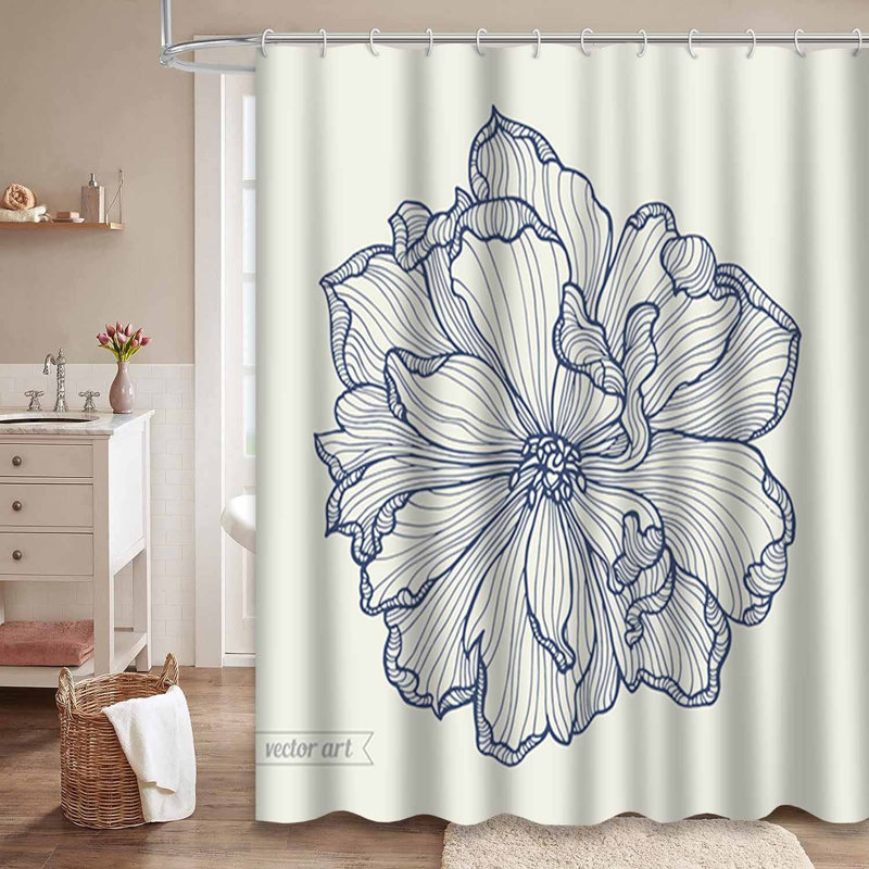 Rideau de douche tulipe à motif floral abstrait avec 12 crochets, L 72 po x l 84 po