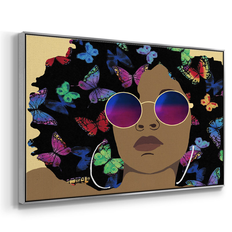 «Butterfly Diva I», peinture sur toile encadrée, H 27 po x l 41 po x P 2 po, Encadrement argenté